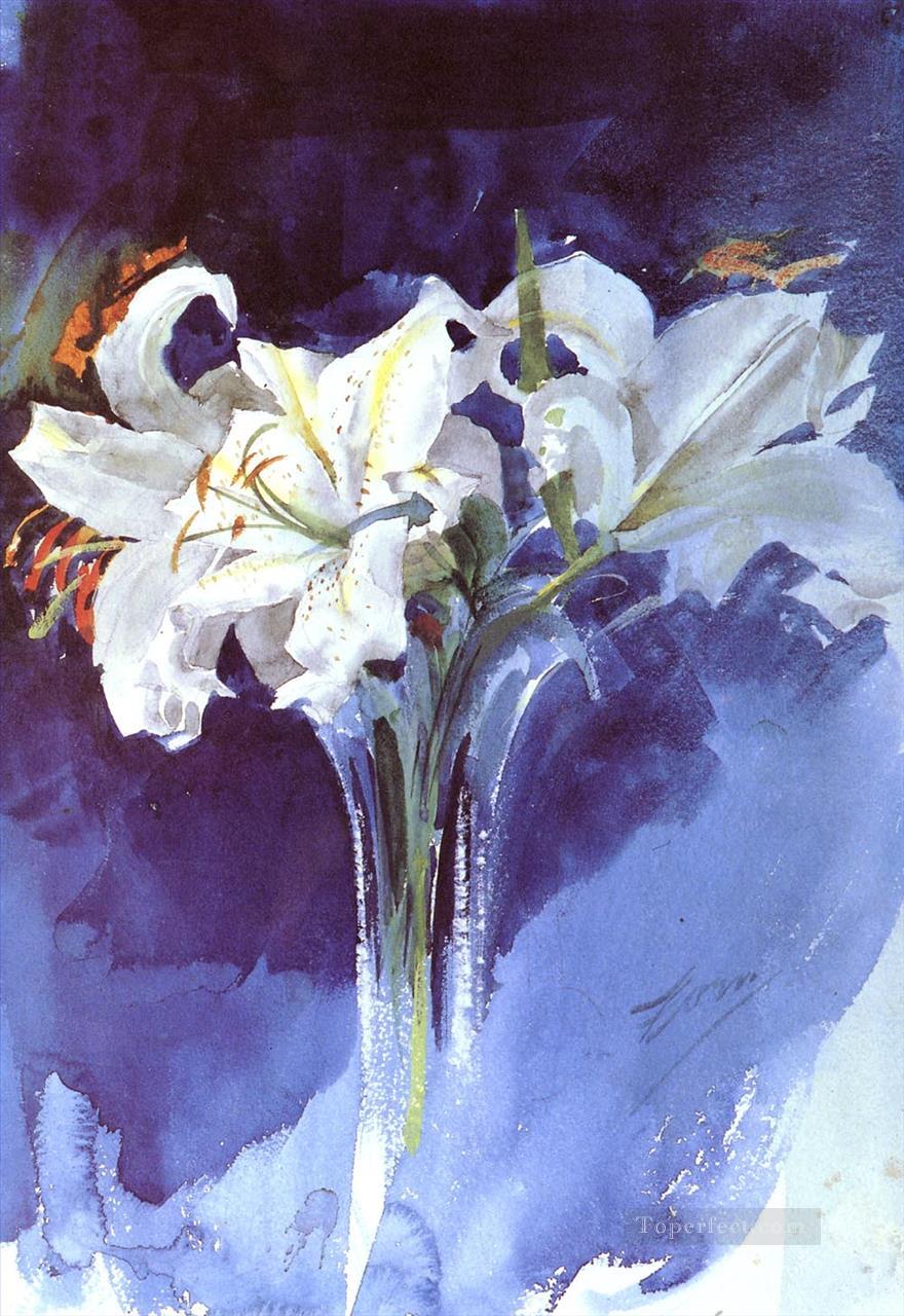 Vita Liljor foremost Sweden painter Anders Zorn Impressionism Flowers Oil Paintings